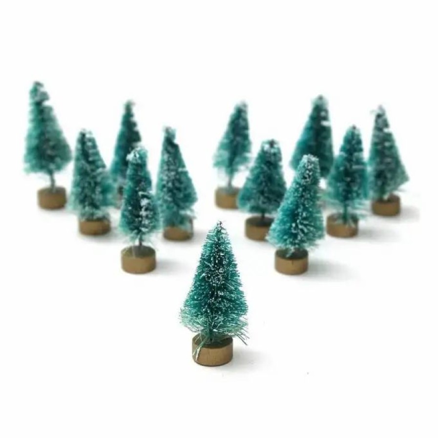 Christmas Decorations * Hobbycraft Frosted Green Bottle Brush Christmas Tree 12 Pack