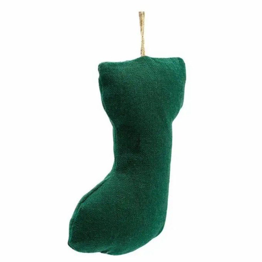 Christmas Decorations * Hobbycraft Green Cotton Stocking Decoration 9Cm