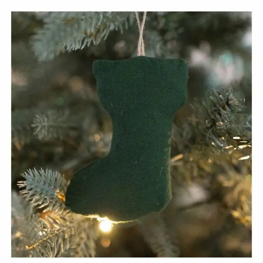 Christmas Decorations * Hobbycraft Green Cotton Stocking Decoration 9Cm