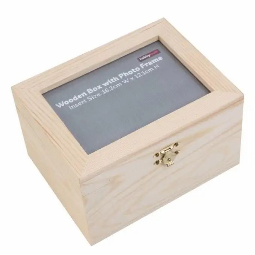 Storage * Hobbycraft Wooden Box With Photo Frame 18Cm X 14Cm X 10Cm