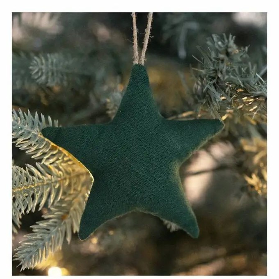 Christmas Decorations * Hobbycraft Green Cotton Star Decoration 9Cm