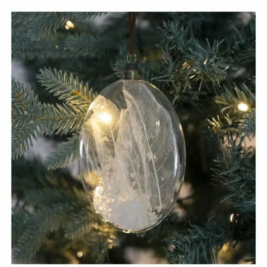 Christmas Decorations * Hobbycraft Oval Skeleton Leaf Filled Bauble 14Cm