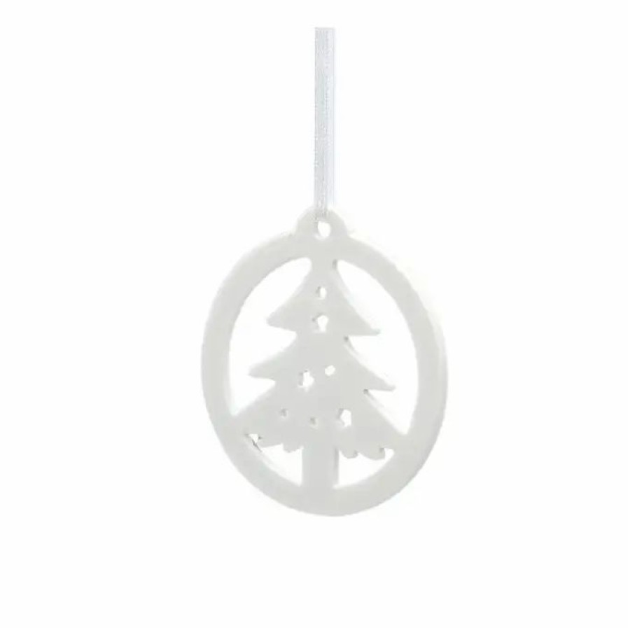 Christmas Decorations * Hobbycraft Flat Round Cut-Out Tree Ceramic Decoration 7Cm