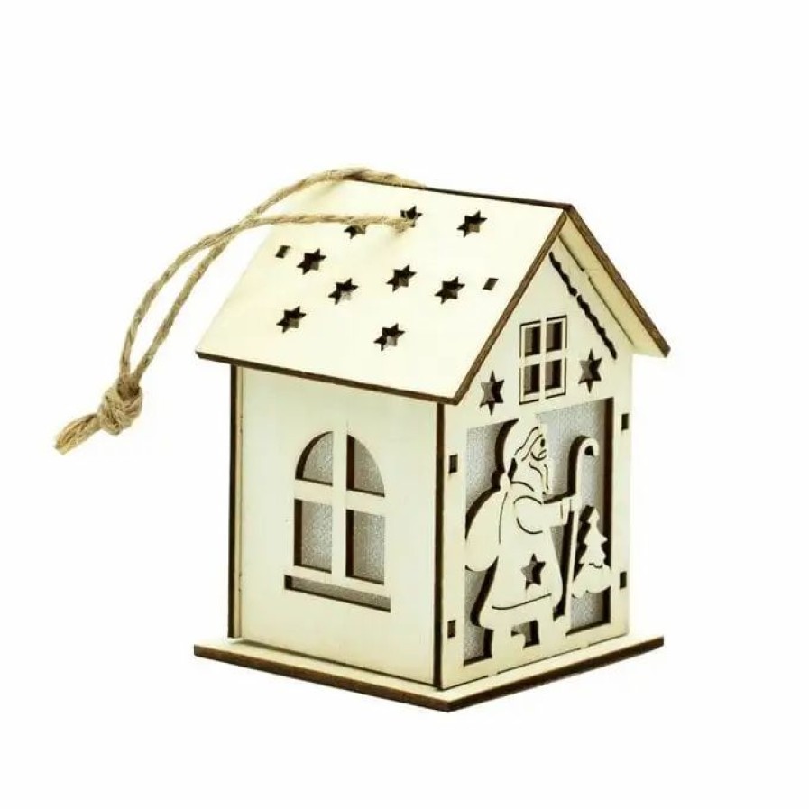 Christmas Decorations * Hobbycraft Hanging 3D Wooden Santa House 9Cm