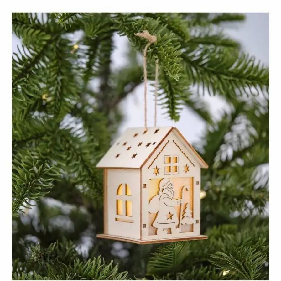 Christmas Decorations * Hobbycraft Hanging 3D Wooden Santa House 9Cm