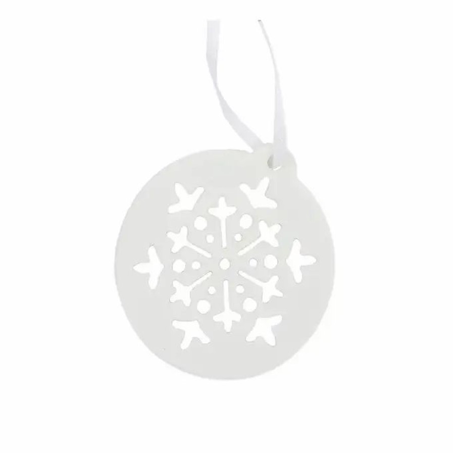 Christmas Decorations * Hobbycraft Flat Round Snowflake Ceramic Decoration 7Cm