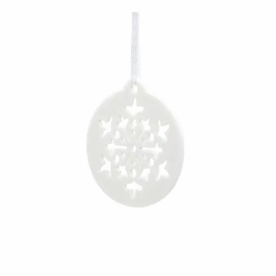 Christmas Decorations * Hobbycraft Flat Round Snowflake Ceramic Decoration 7Cm